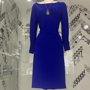NWT🌸Made in🇨🇦Stunning Royal Blue Long Pleated Sleeves Dress